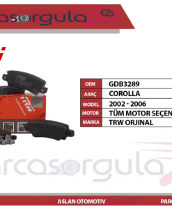 Trw Fren Balatası Arka Corolla Benzinli Ve Dizel 1,4/1,6 2002-2006 (GDB3289)