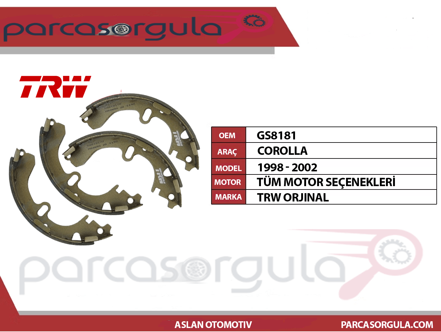 Trw Arka Fren Balatası Corolla 1998-2002 CARİNA 1988-1992
