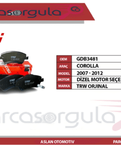 Trw Fren Balatası Ön Corolla Dizel 2007-2012 (GDB3481)